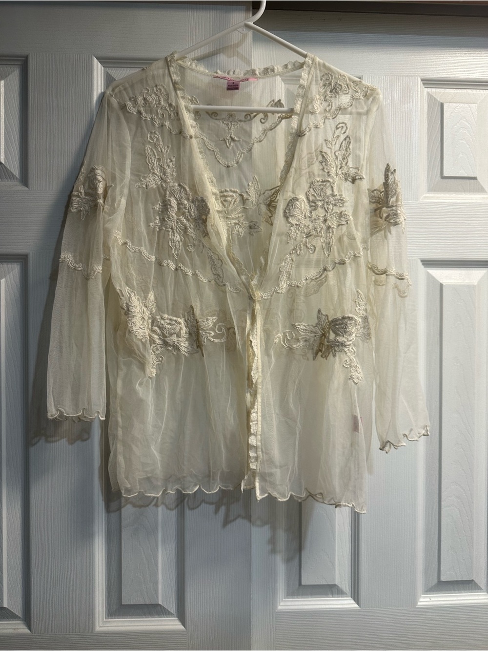 April Cornell Sheer Embroidered Open-Front Tunic in Cream